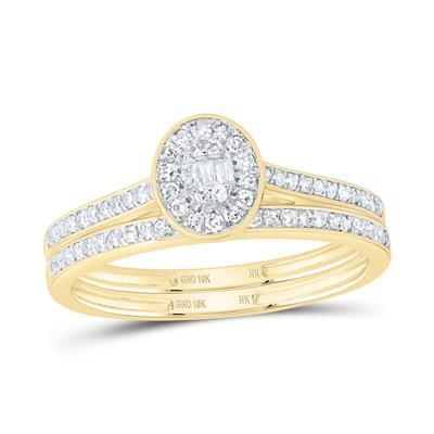Lady's Yellow 10 Karat Oval  Wedding Set = 0.333tw Various Shapes Diam