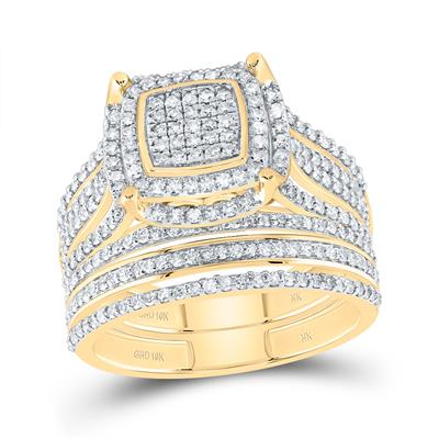 Lady's Yellow 10 Karat  Cushion Wedding Set = 1.00tw Round Diamonds Fi