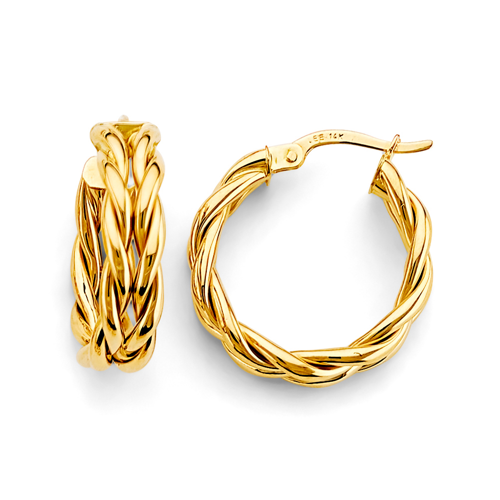 14KY Fancy Braided Hoop Earrings.