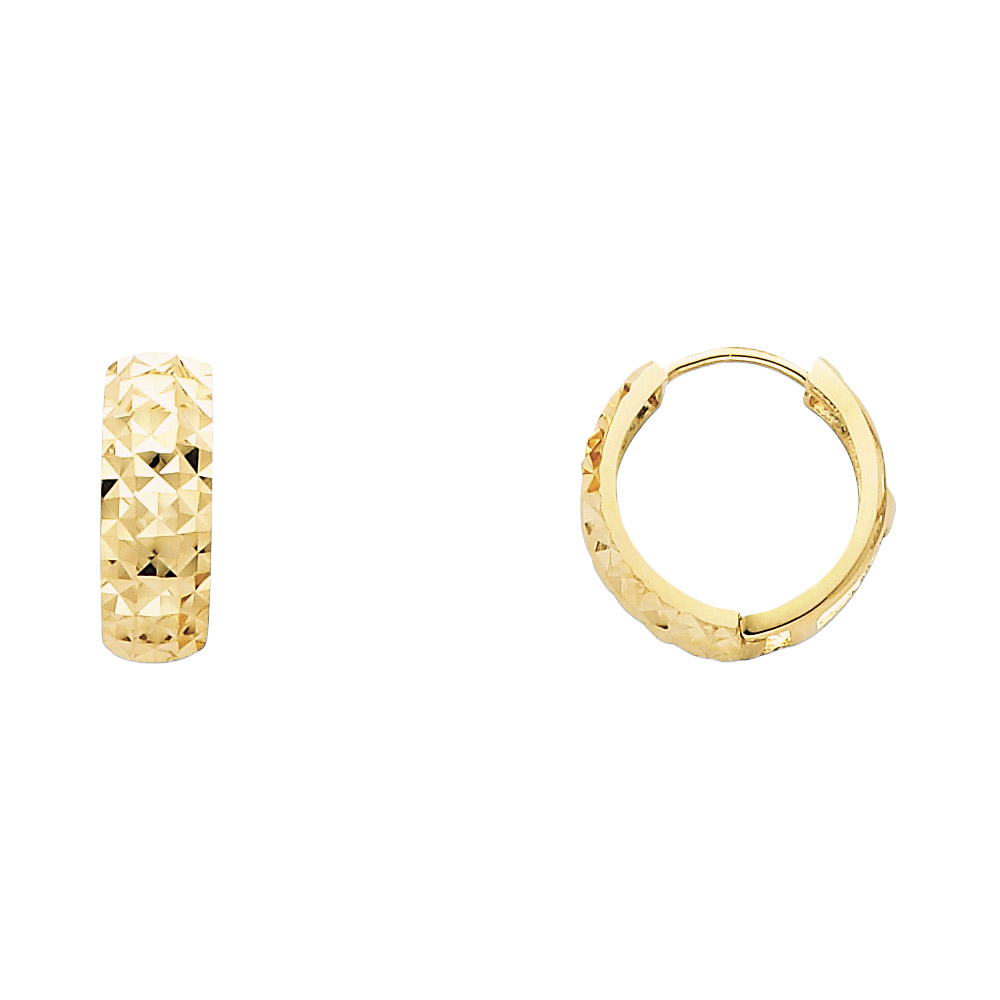Lady's Yellow 14 Karat Huggies Earrings Length 15 Finish: Diamond Cut