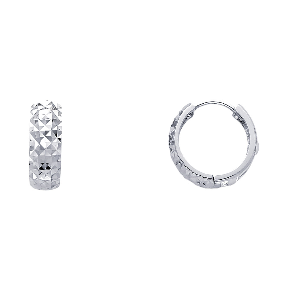 Lady's White 14 Karat Huggies Earrings Length 15 Finish: Diamond Cut