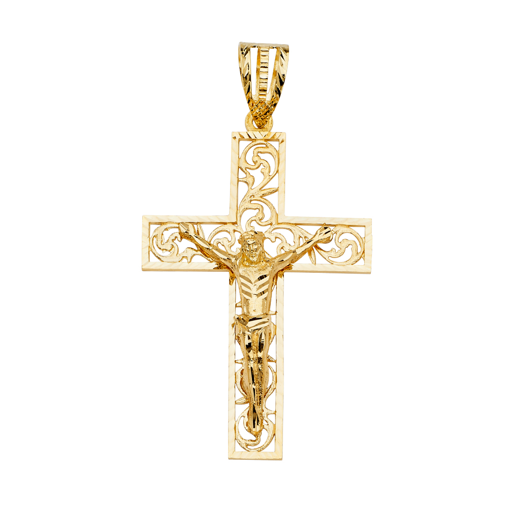 Yellow 14 Karat Diamond Cut Crucifix Cross Charm Length: 102X57mm
Gen