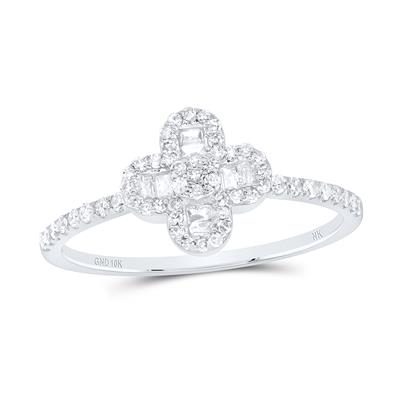 Lady's White 10 Karat Fashion clover Ring Size 7 0.33tw Various Shapes