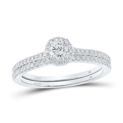 Lady's White 14 Karat halo Wedding Set Size 7 0.50tw Round Diamonds Fi