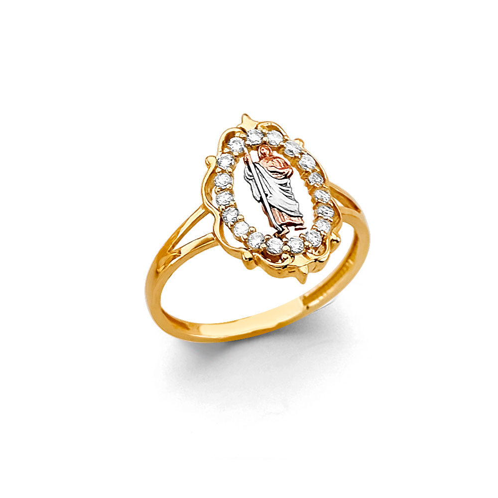 Lady's Three-Tone 14 Karat Cz St Jude Ring Length 16
