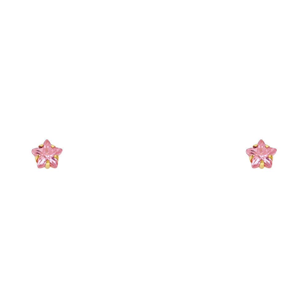Lady's Yellow 14 Karat Pink Star Earrings Length 4 Finish: Polished