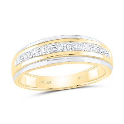 Yellow 10 Karat Men's Diamond Wedding Band Size 10 0.25tw Round Diamon