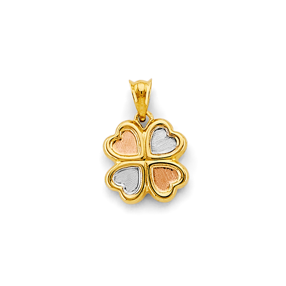 Three-Tone 14 Karat Heart Clover Pendant