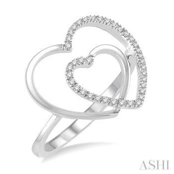 10K W/Gd .13 Ct Double Heart Ladies Ring