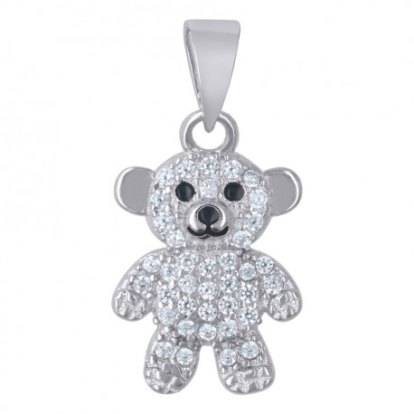 Sterling Silver Cz Teddy Bear Pendant