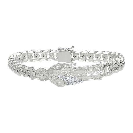 White Sterling Silver St Jude Bracelet Style: Cuban
Length: 8"