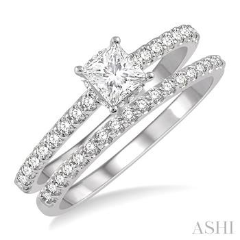 14K W/Gd .40Ctrdm .40Ctprn Princess Bridal Set