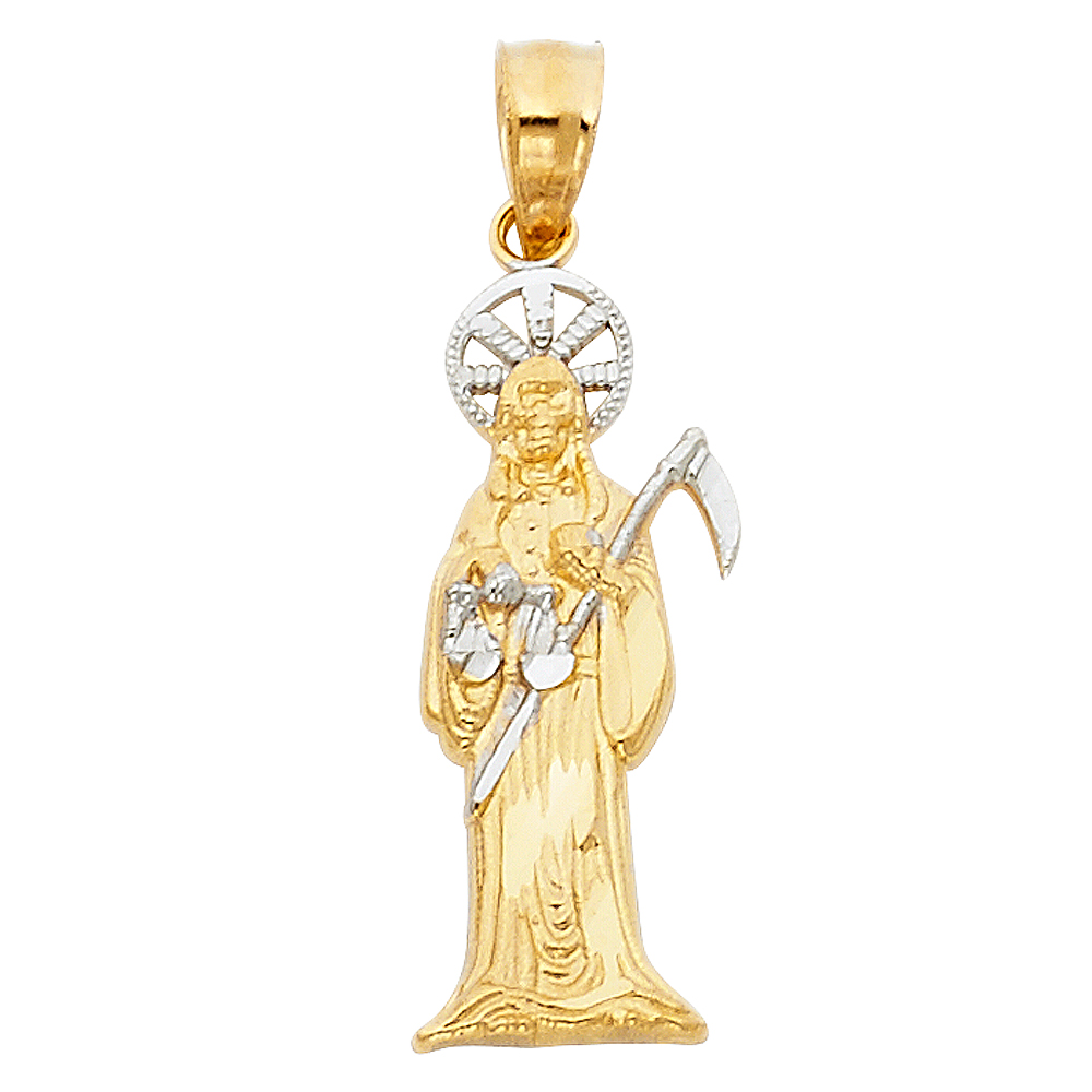 14 Karat 2T Santa Muerte Pendant
Length: 30