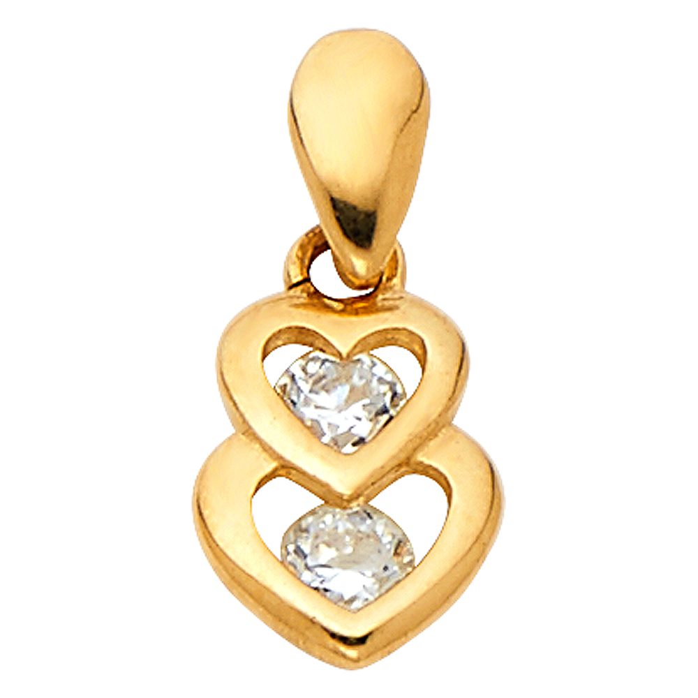 Yellow 14 Karat CZ Double Heart Pendant