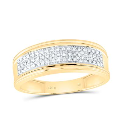 Yellow 10 Karat Men's Diamond Wedding Band = 0.10tw Round Diamonds Fin