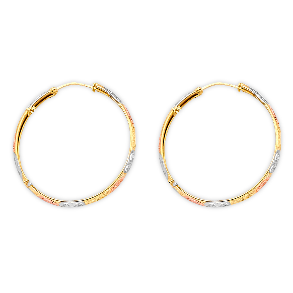 Lady's Three-Tone Hearts 14 Karat Hoops Fancy Earrings
Finish: Polish