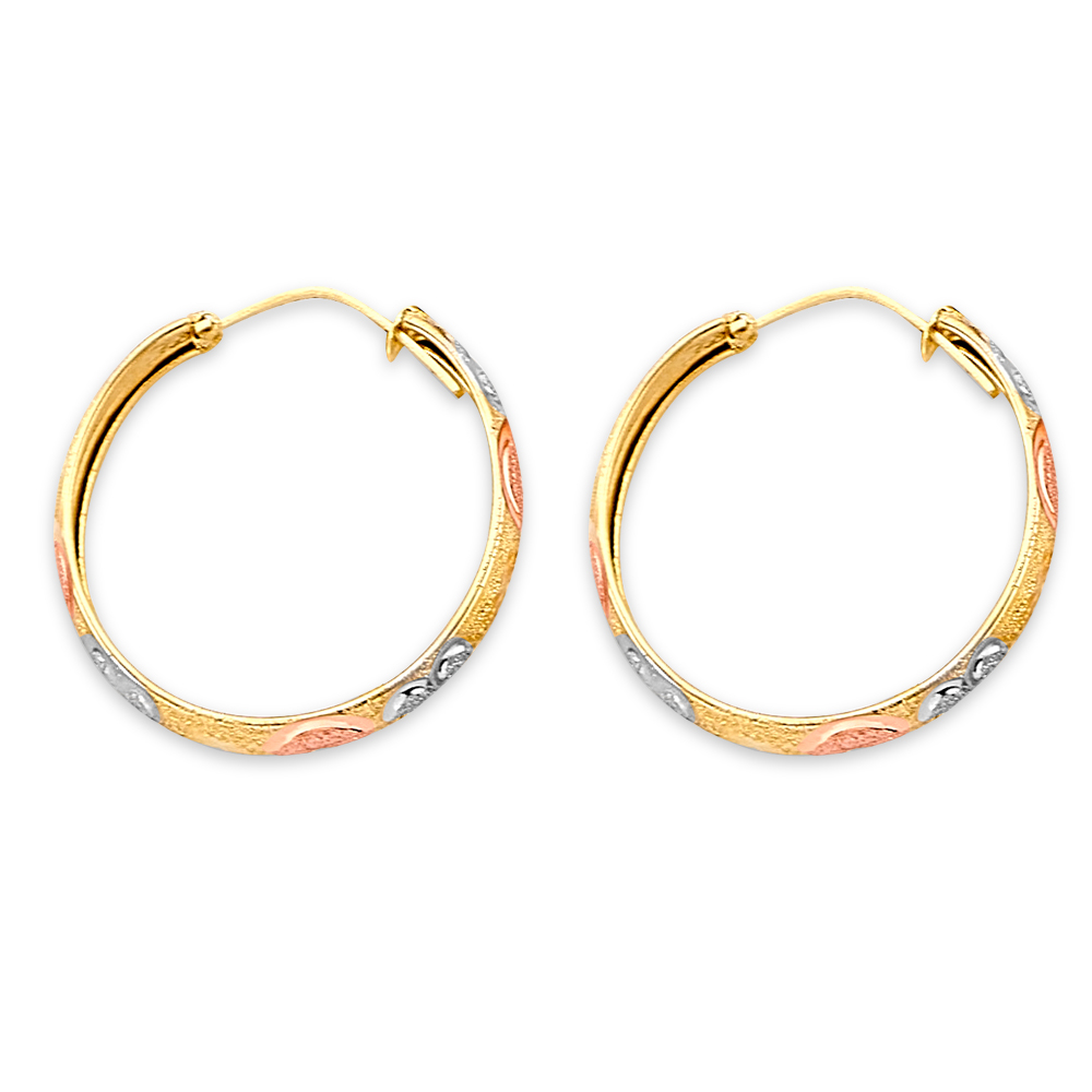 Lady's Three-Tone Heart 14 Karat Hoop Earrings