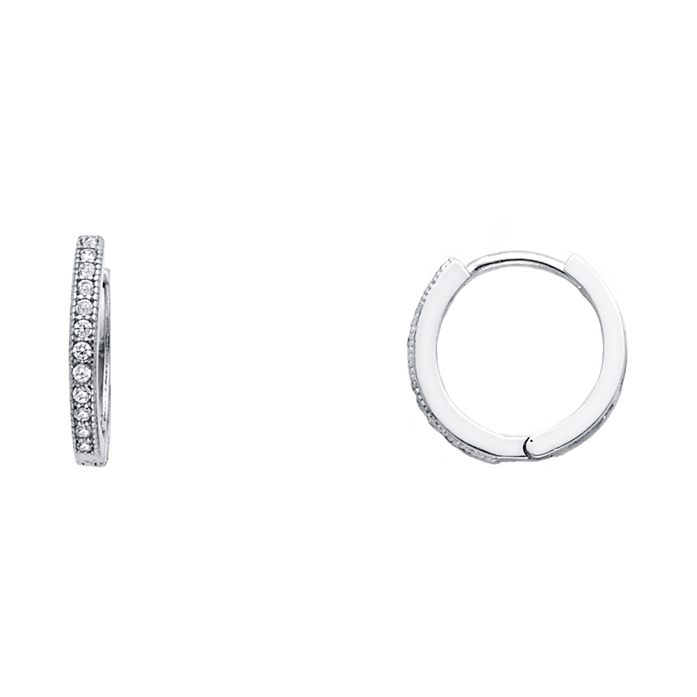 Lady's White 14 Karat Round CZ Pave Huggies