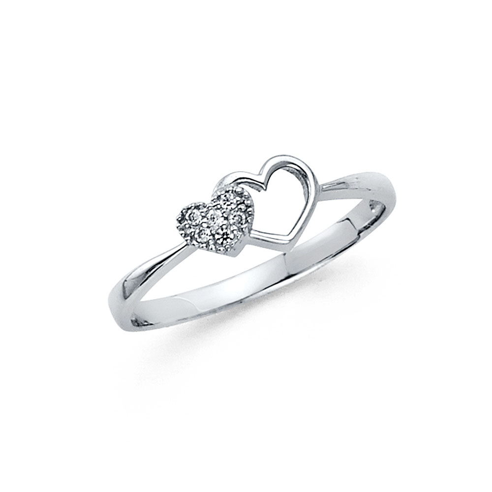 Lady's White 14 Karat cz double heart Length 6 Finish: Polished