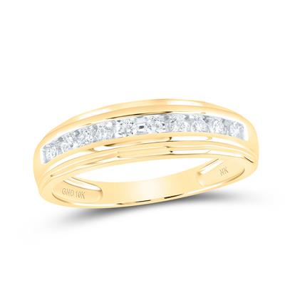 Yellow 10 Karat Men's Diamond Wedding Band = 0.20tw Round Diamonds Fin