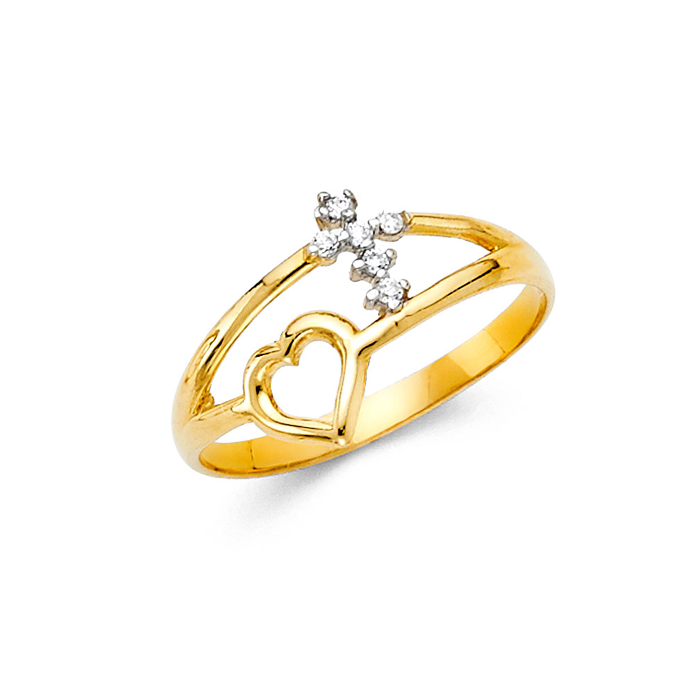 Lady's Yellow 14 Karat Fashion cross and heart Ring Length 8