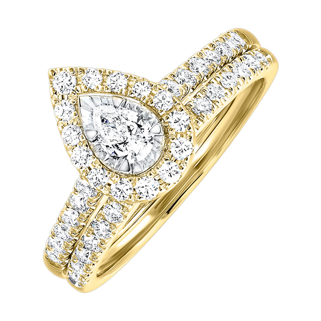 14K Y/GD 3/4 CTW 1/5 CTR PEAR BRIDAL SET