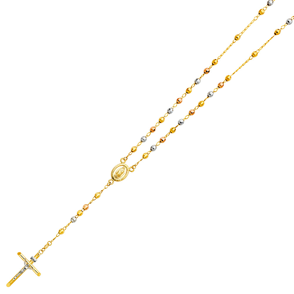 Three-Tone 14 Karat Rosary Diamond Cut Chain Length: 26" 4MM