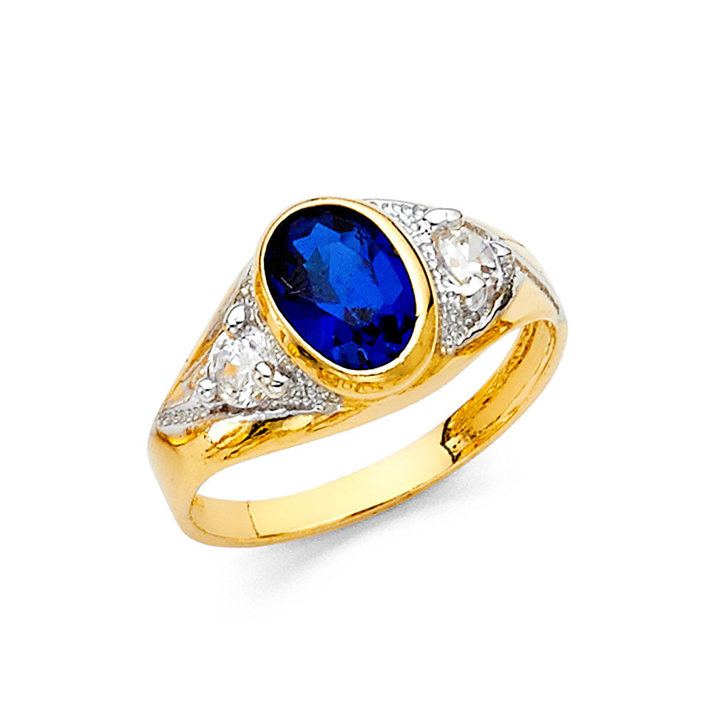 Gent's Yellow 14 Karat Oval blue cz Fashion Ring Size 7