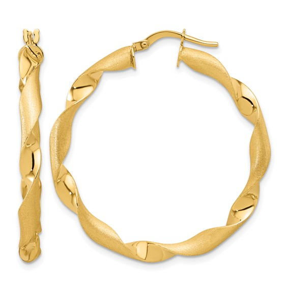 Lady's Yellow 14 Karat Polished and brushed Twisted Hoop Earrings