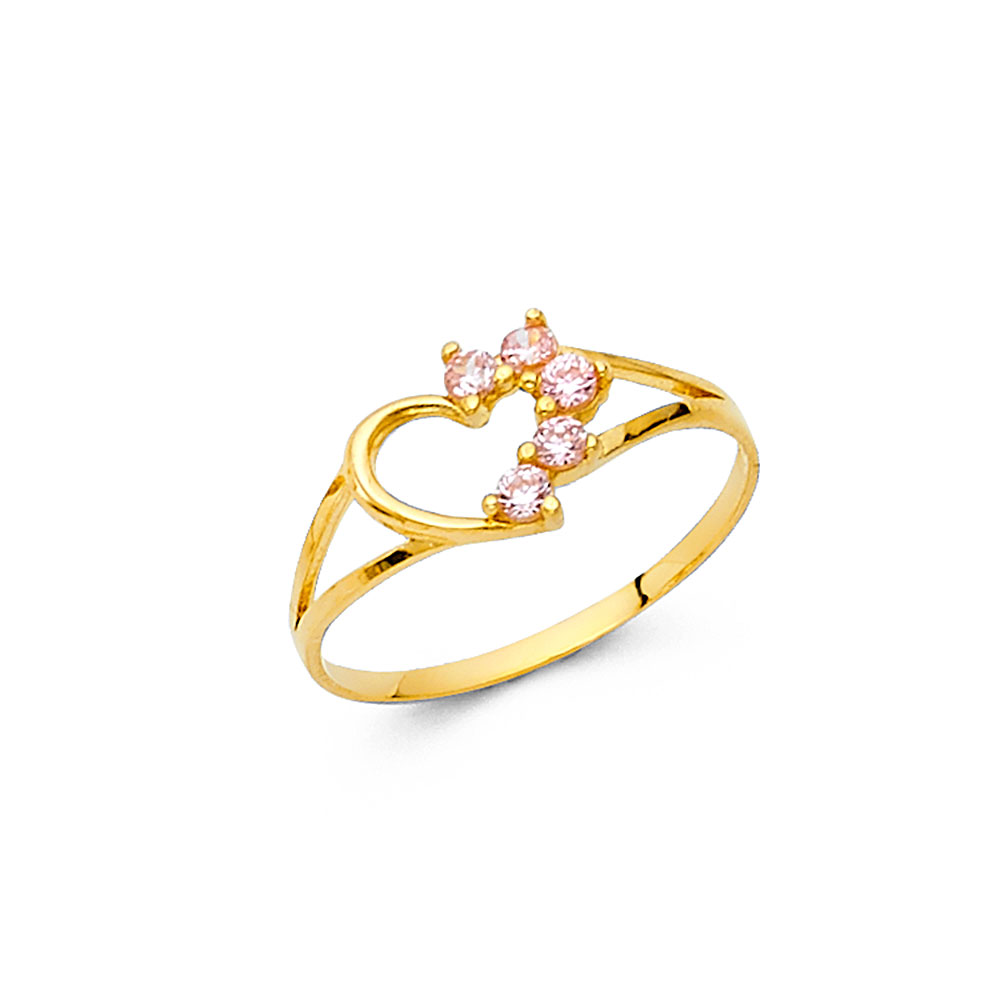 14 Karat Yellow Baby Pink Cz Heart Ring
