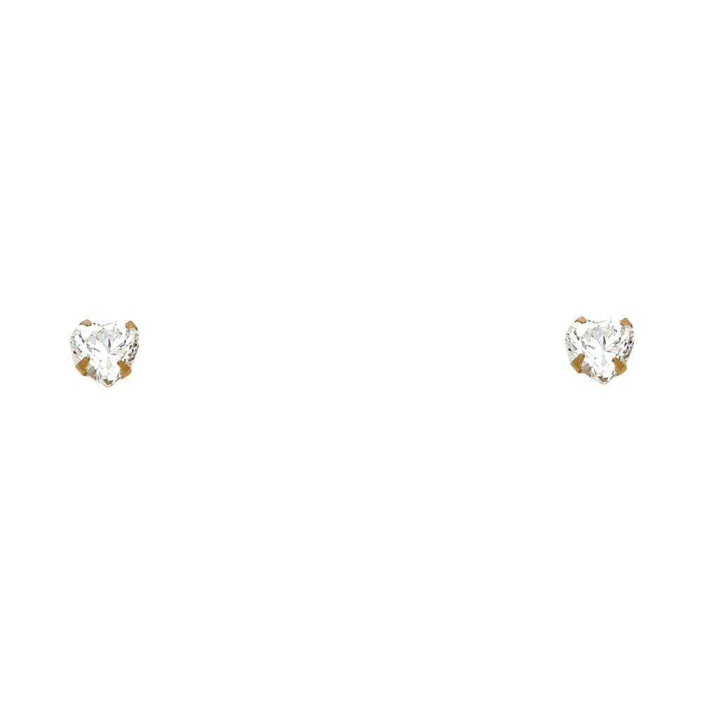 14KY 4mm Heart CZ Stamping  Stud Earrings (APR)