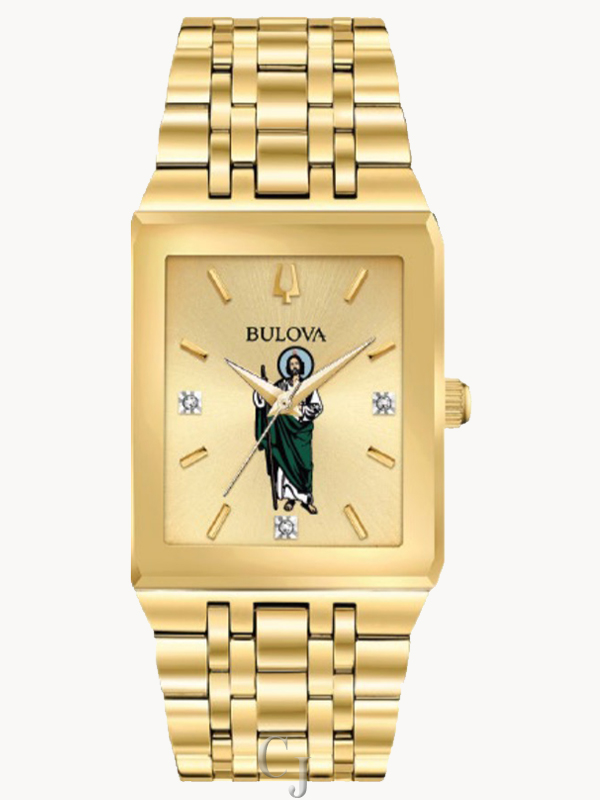 Bulova Gold Tone Saint Jude face diamond dial Watch