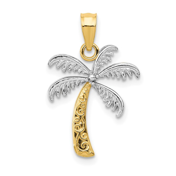 14K with Rhodium Palm Tree Pendant