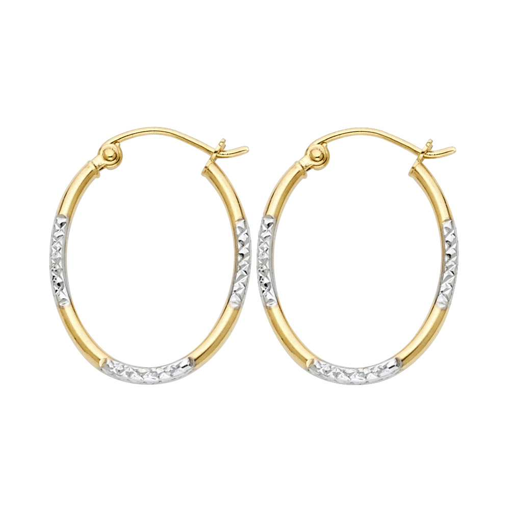 Lady's Two-Tone 14 Karat Diamond Cut Round Tube Oval