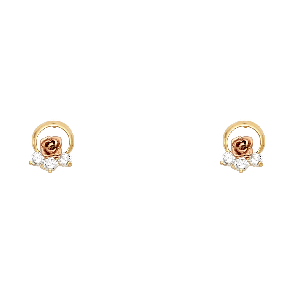 Lady's Two-Tone 14 Karat Flower  Cz Stud Earrings Length 3
Finish: Po