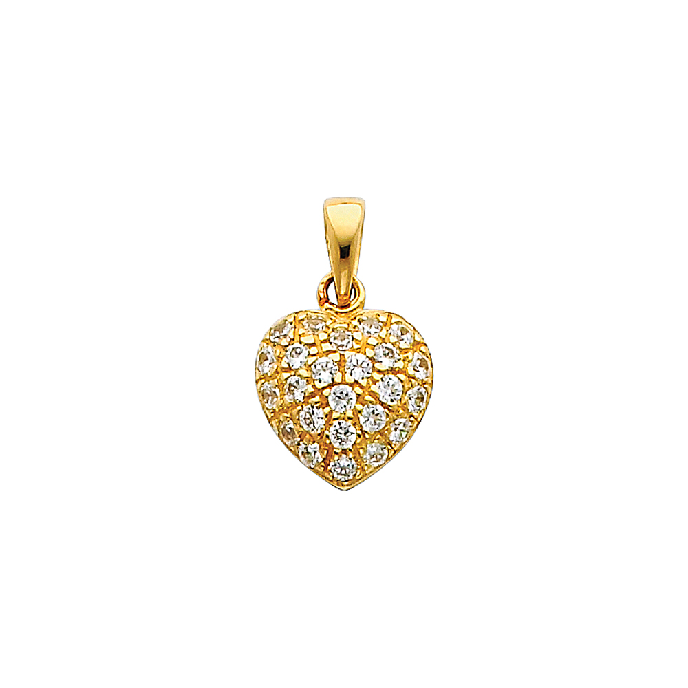 Yellow 14 Karat Cz Heart Pendant Length: 12