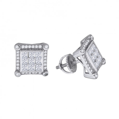 Sterling Silver Cubic Zirconia Stud Square Cluster earrings