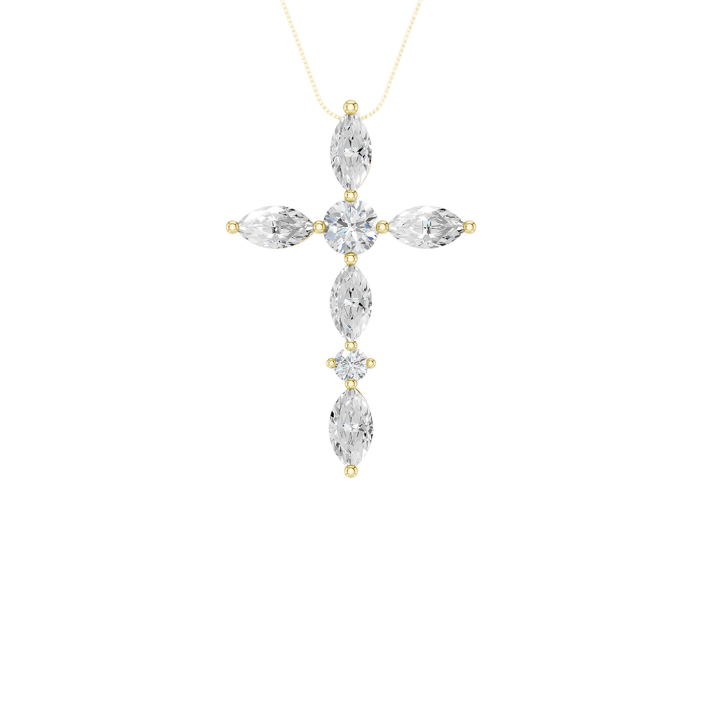 Lady's 14 Karat Lab-Grow Cross Necklace  7 = 1.00tw Round E/F VS1 Lab
