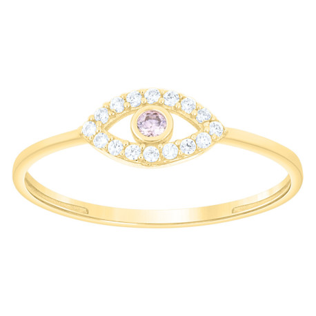 Lady's Yellow 10 Karat Pink Evil Eye Ring
