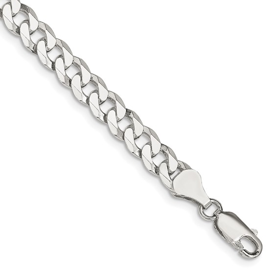 White Sterling Silver Beveled 6mmBracelet Style: Curb
Length: 8" 6mm