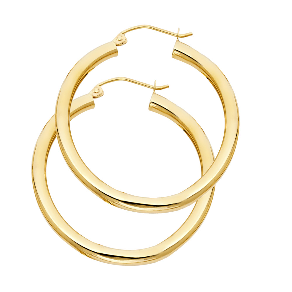 Lady's Yellow 14 Karat hollow tube hoops Length 3x40mm Finish: Polishe