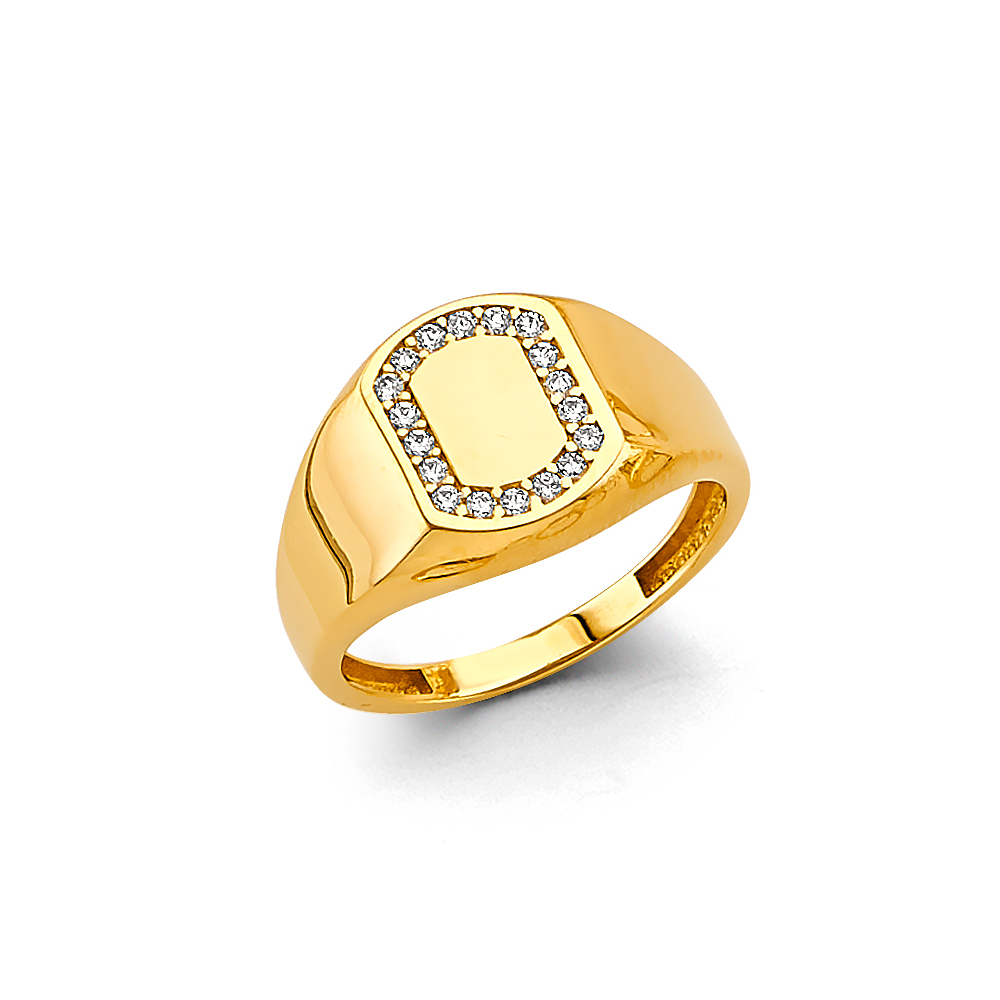 Yellow 14 Karat Cz Signet Ring 11.3mm  Finish: polished