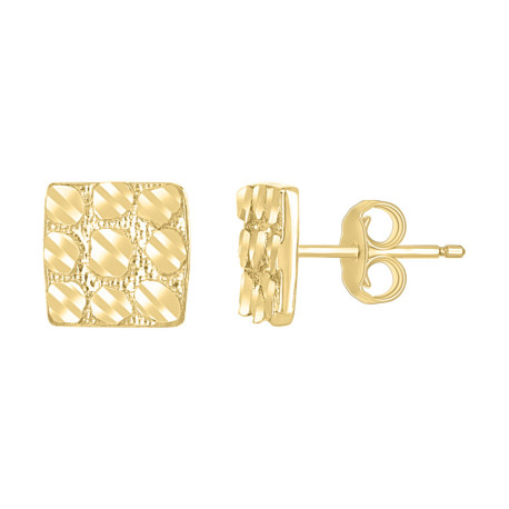 Lady's Yellow 10 Karat Square Earrings Length 9.3 Mm Finish: Nugget