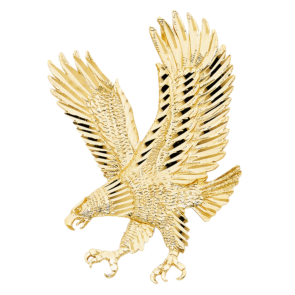 Yellow 14 Karat Eagle Diamond Cut Charm 46.57x32.40mm
Gender: Gentlem