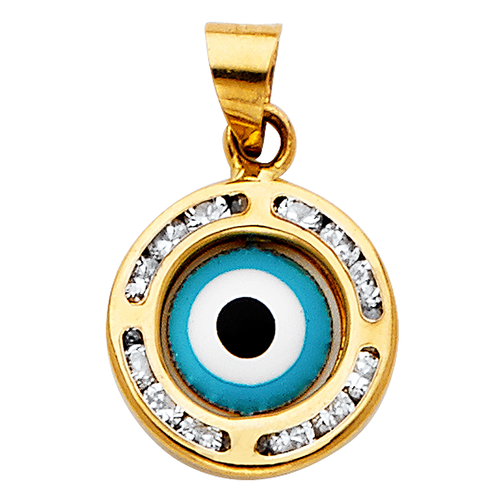 Yellow 14 Karat Cz Evil Eye Pendant 11x11