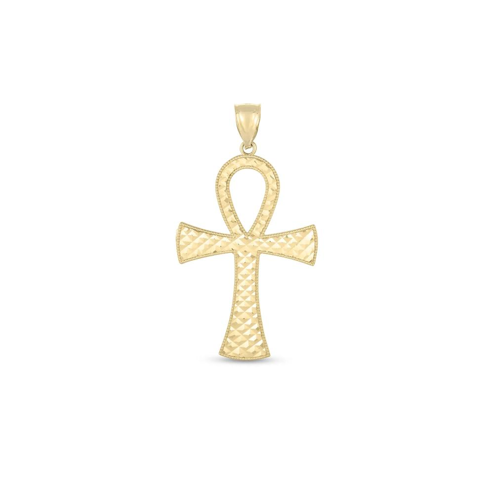 Yellow 14 Karat Diamond Cut Ankh Cross Charm 31.14X55.6mm 
Gender: Ge