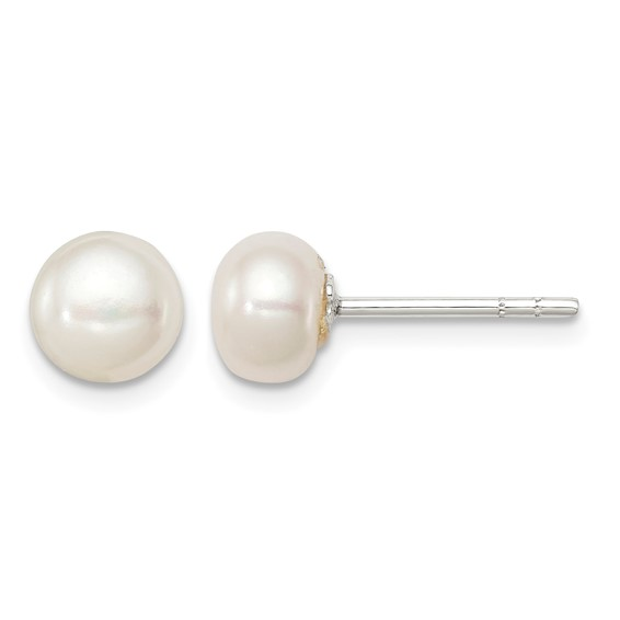 Lady's White Sterling Silver cultured pearl Earrings Length 5.5 mm