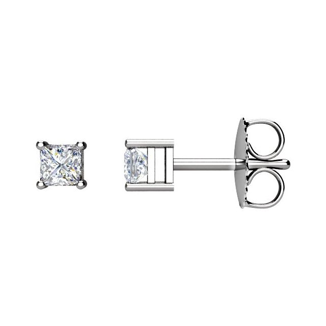 Lady's White 14 Karat Earrings 2 = 0.10TWT Princess Diamonds Finish: P