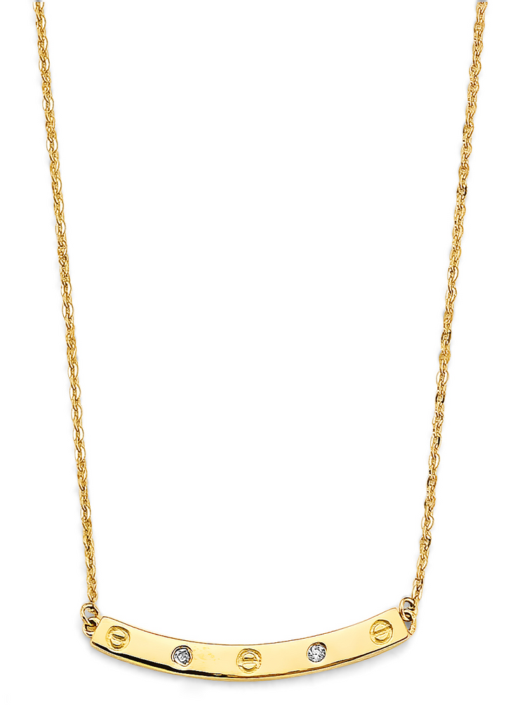Lady's 14 Karat Curved Bar with Cz & Screw Necklace Color: Yellow
Len