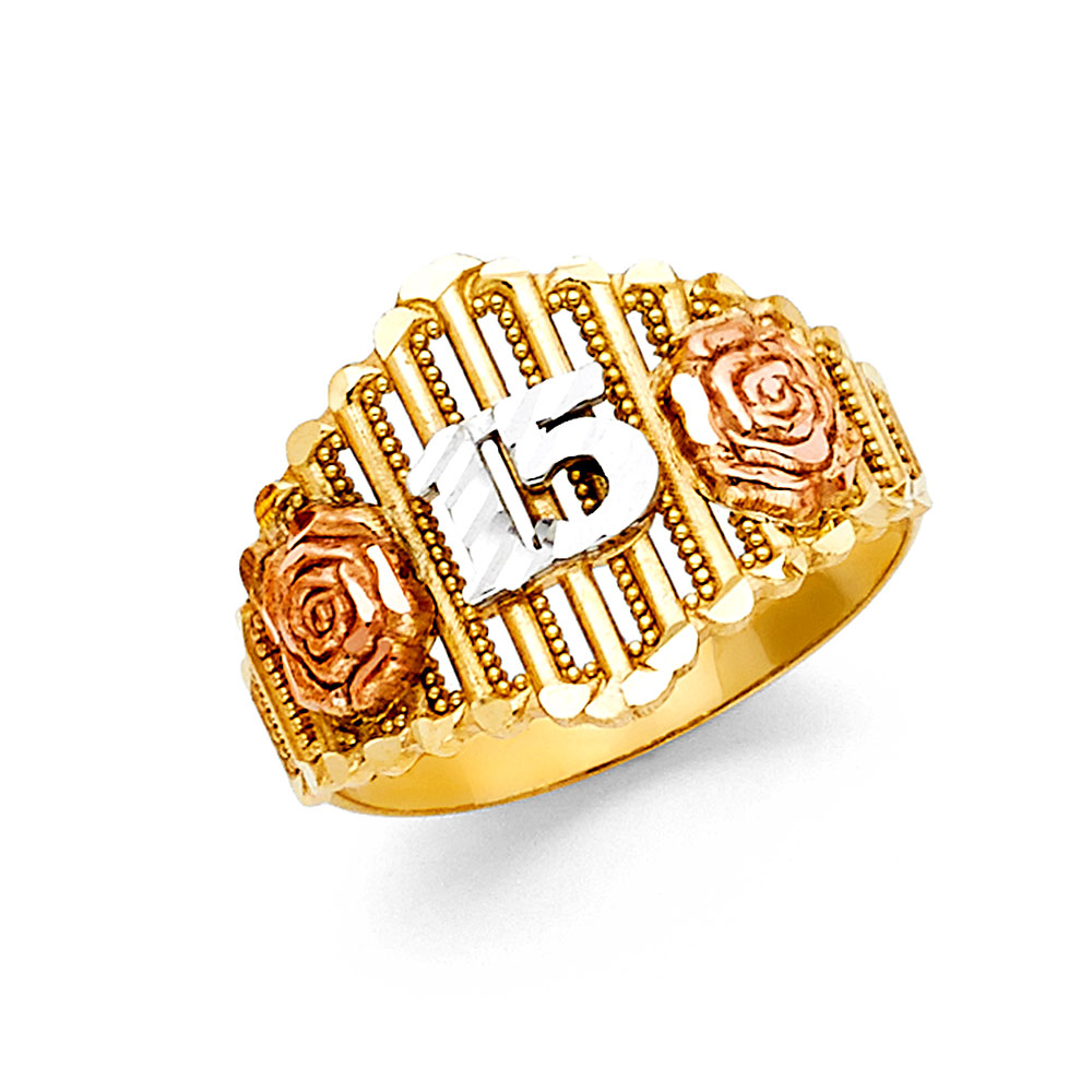 Lady's Two-Tone 14 Karat 15 Years Ring 
14mm 
Gender: Ladies